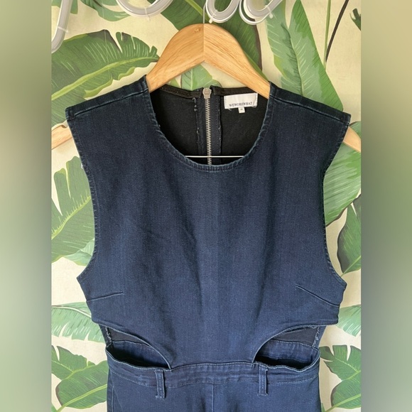 Revolve weworewhat Womens Dark Blue denim jumpsuit with cutouts 12 NWOT - Picture 4 of 9